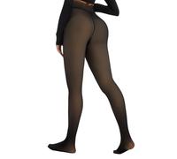 Fleece Lined Thermal Tights for Women, 230g Warm Fluffy Brown Tights skin colour that Look Sheer Winter Leggings Tummy Control Thick Stocking pantyhose