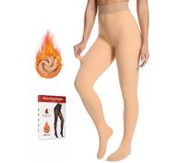 Fleece Lined Tights Women, Fake Translucent Thermal Winter Warm Fleece Tights, Sheer Thick Pantyhose Leggings for Women, 1 Pair Nude, L