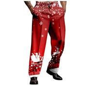 Fleece Lined Trousers Men - Male Merry Christmas Day Suit Trousers Holiday Printed Casual Novel Button Pants (Brick Red, XXL)