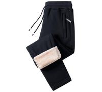 Fleece Lined Trousers Men Thermal Winter Joggers Straight Leg Jogging Bottoms Solid Color Warm Sweatpants Sherpa Lined Tracksuit Bottoms Drawstring Casual Trousers Comfortable Sweat Pants Black