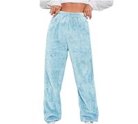 Fleece Lined Trousers Pyjama Bottoms Women High Waist Thick Thermal Leggings Plain Winter Warm Stretchy Leggings Elastic Waist Casual Comfy Tapered Leg Fluffy Pajama Pants