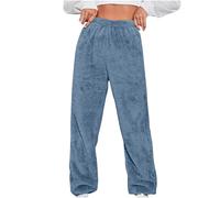 Fleece Lined Trousers Pyjama Bottoms Women High Waist Thick Thermal Leggings Plain Winter Warm Stretchy Leggings Elastic Waist Casual Comfy Tapered Leg Fluffy Pajama Pants