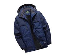 Fleece Lined Waterproof Jacket Men Winter Warm Waterproof Coats Water Resistant Ski Snow Jacket Multi Pockets Hooded Windproof Rain Jackets Plush Thicken Skiing Jacket with Detachable Hood