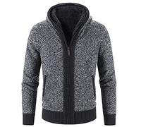 Fleece Lined Winter Coat Mens Knitted Chunky Cardigan with Full Front Zipper Knitted Wool Jacket Cardigan Unisex Handmade Warm Man's Shawl Collar Long Sleeve