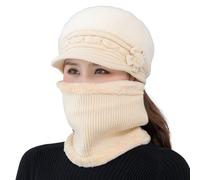 Fleece Lined Womens Beanie Hat Winter Hat Scarf Set Women's Winter Hat Middle and Old Warm Earmuff Hat Trapper Hat Big Boys (Beige, One Size)