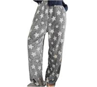 Fleece Lounge Pants for Women UK Star Print Pyjamas Bottoms Winter Plush Fluffy Pajama Pants Comfy Soft Warm Long Pants Sleepwear Teddy Fur Loose Trousers Ladies Loungewear Gray