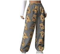 Fleece Lounge Pants Women Winter Plush Fluffy Pajama Pants Bear Printed Comfy Soft Warm Fleece Lounge Long Pants Cute Sleepwear Bottoms Plush Teddy Fur Loose Trousers Yoga Pants Ladies Gray