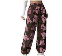 Fleece Lounge Pants Women Winter Plush Fluffy Pajama Pants Bear Printed Comfy Soft Warm Fleece Lounge Long Pants Cute Sleepwear Bottoms Plush Teddy Fur Loose Trousers Yoga Pants Ladies Pink