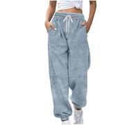 Fleece Lounge Pants Women Winter Plush Fluffy Pajamas Bottoms Warm Fleece Comfy Soft Loungewear Long Pants Sleepwear Thicken Teddy Faux Fur Loose Trousers with Pockets Ladies Sweatpants