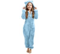 Fleece Onesie for Kids Boys Girls Flannel Pyjamas Zip Up Onesies With Hooded Soft Plain Cute Teddy Fluffy Pjs Winter Warm Jumpsuit Romper Loungewear Nightwear Cozy Comfortable All in One Sleepsuit