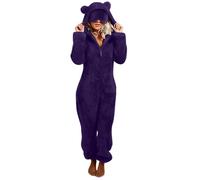 Fleece Onesie Pajamas for Women Fuzzy Hooded Romper Plus Size One Piece Winter Sleepwear Outfits High Waist Bell Pants Suits Jumper for Women Adult Elegant