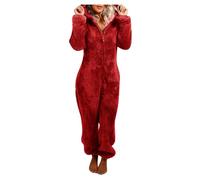 Fleece Onesie Pajamas for Women Fuzzy Hooded Romper Plus Size One Piece Winter Sleepwear Outfits High Waist Bell Pants Suits Jumper for Women Adult Elegant