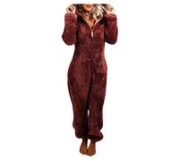 Fleece Onesie Pajamas for Women Fuzzy Hooded Romper Plus Size One Piece Winter Sleepwear Outfits High Waist Bell Pants Suits Jumper for Women Adult Elegant