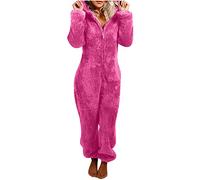 Fleece Onesie Pajamas for Women Fuzzy Hooded Romper Plus Size One Piece Winter Sleepwear Outfits High Waist Bell Pants Suits Jumper for Women Adult Elegant