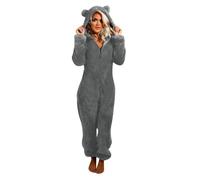 Fleece Onesies for Women Warm Ladies Fluffy Pyjamas Teddy Bear Onesie | Zip Up Fluffy Pyjamas Women, Plush Women’s Nightwear Onesies with Hooded, Soft Comfy Fleece Loungewear for Winter