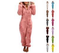 Fleece Onesies for Women Warm Ladies Fluffy Pyjamas Teddy Bear Onesie | Zip Up Fluffy Pyjamas Women, Plush Women’s Nightwear Onesies with Hooded, Soft Comfy Fleece Loungewear for Winter