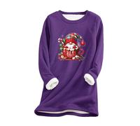 Fleece Oversized Sweatshirt Women Merry Christmas Gnome Print Ladies Jumpers Casual Crewneck Long Sleeve Basic Tops Tunic Tee Shirt Autumn Winter Warm Outwear Funny Xmas Sweatshirts