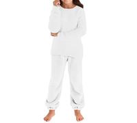 Fleece Pajamas For Girls Long Sleeve Fuzzy 2 Piece Pyjama Sets, Kids Fluffy Flannel Loungewear Cotton Pjs Outfit Jumper & Bottoms Pyjamas Nightwear Sleepwear White 11-12 Years
