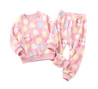 Fleece Pjs Sets Girls Boys Winter Warm Children Kids 2 Piece Cartoon Plain Pyjamas Set Plush Soft Fleece Warm Loungewear Fashion Thick Fleece Cosy Pyjama Set Outfit (Pink, 18-24 Months)