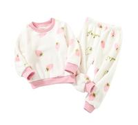 Fleece Pjs Sets Girls Boys Winter Warm Children Kids 2 Piece Cartoon Plain Pyjamas Set Plush Soft Fleece Warm Loungewear Fashion Thick Fleece Cosy Pyjama Set Outfit (White, 2-3 Years)