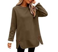 Fleece Plain Jumpers for Women UK 2025 Autumn Winter Warm Sherpa Lined Oversized Sweatshirts Crewneck Long Sleeve Solid Casual Soft Cozy Slouchy Loose Thermal Shirts Loungewear Tunic Tops Coffee