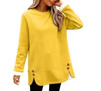 Fleece Plain Jumpers for Women UK 2025 Autumn Winter Warm Sherpa Lined Oversized Sweatshirts Crewneck Long Sleeve Solid Casual Soft Cozy Slouchy Loose Thermal Shirts Loungewear Tunic Tops Yellow
