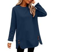 Fleece Plain Jumpers for Women UK 2025 Autumn Winter Warm Sherpa Lined Oversized Sweatshirts Crewneck Long Sleeve Solid Casual Soft Cozy Slouchy Loose Thermal Shirts Loungewear Tunic Tops Blue
