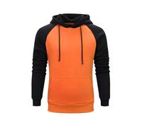 Fleece Pullover Men's Raglan Contrast Colour Block Hoodie Drawstring Fleece Lined Winter Jumper Slim Fit Hooded Shirt Streetwear Fashionable Hoodie, orange, M