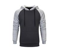 Fleece Pullover Men's Raglan Contrast Colour Block Hoodie Drawstring Fleece Lined Winter Jumper Slim Fit Hooded Shirt Streetwear Fashionable Hoodie, gray, XXL