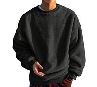 Fleece Pullover Men's Without Hood Fleece Jumper with Pocket Winter Jumper Men Teddy Fleece Jacket Button Down Sweatshirt Sweat Pullover Warm Vintage Norwegian Pullover, 1 - black, XL