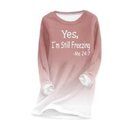 Fleece Pullover Tops For Women YES I'M STILL FREEZING ME 24:7 Print Sweater Sherpa Lined Fleece Sweaters Fluffy Thick Solid Shirt Velvet Sweatshirts Thermal Winter Warm Plush Blouse Tunic Pink