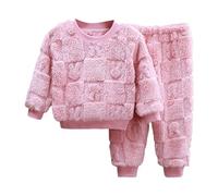 Fleece Pyjamas for Kids Flannel Pajama Set 2PC Winter Warm Plush Long Sleeve Tops + Bottoms Pants Sleepwear Pjs Loungewear Nightwear for Girls Boys (Pink, 7-8 Years)