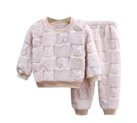 Fleece Pyjamas for Kids Flannel Pajama Set 2PC Winter Warm Plush Long Sleeve Tops + Bottoms Pants Sleepwear Pjs Loungewear Nightwear for Girls Boys 6 Months - 11 Years (Beige, 10-11 Years)