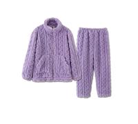 Fleece Pyjamas for Women 2 Piece Flannel Pajamas Sets Fuzzy Fleece Cozy Plush Full Zip Solid Color Jackets Outfit Winter Thickened Warm Soft Suit Stand Collar Sleepwear Homewear Purple XXL