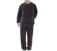 Fleece Pyjamas Set for Men Flannel Pjs Sets Fluffy Fuzzy Button Down Tops Pants Warm Lounge Set Matching Sleepwear Sherpa Winter Warm Pajamas Thicken Plush Loungewear Fur Teddy Nightwear with Pocket