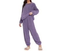 Fleece Pyjamas Set For Women Plus Size Fluffy Comfy Loungewear Sets Long Sleeve Crew Neck Top And Baggy Bottoms Cozy Pjs Sets Ladies Teddy Fleece Nightwear Plush Fuzzy Winter Autumn Pajamas Sleepwear