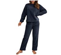 Fleece Pyjamas Set For Women Plus Size Fluffy Cozy Teddy Pjs Long Sleeve Soft Cosy Plush 2 Piece Warm Pajamas Sets Thick Thermal Loungewear Sets Ladies Christmas Pyjamas Set Winter Fall Pajamas