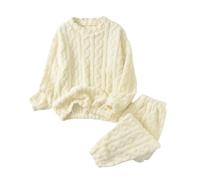 Fleece Pyjamas Set for Women UK Clearance Flannel Warm Pjs Set Fluffy Pullover Pants Fuzzy Lounge Set Matching Sleepwear Sherpa Winter Warm Pjs Thickened Plushed Loungewear Fur Teddy Nightwear White