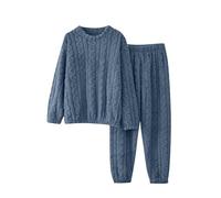 Fleece Pyjamas Set for Women UK - Flannel Winter Warm Pjs, Sherpa Loungewear Sleepwear, Fluffy Plush Nightwear, Long Sleeve Round Neck Top, Elastic Waist Trousers Pockets, Homewear, Thicken One Size