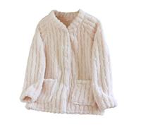 Fleece Pyjamas Tops for Women Soft Fluffy Warm Pajama Long Sleeve Pjs Tops Thickened Plushed Lounge Wear Bed Jackets Sleepwear Button Up Pyjamas Cosy Furry Nightwear Comfort Loose Bedjacket