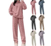 Fleece Pyjamas Women Fluffy Soft Warm Cosy 2 Pieces Pjs Sets Quarter Zip Pullover And Wide Leg Pants Set Winter Warm Comfy Towel Pjs Thick Plush Flannel Co Ord Set Ladies Loungewear Nightwear Red