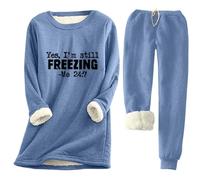 Fleece Pyjamas Womens Fleece Pjs Lounge Suit Soft Lounge Sleep Set Yes I'M Still Freezing Lounge Set Thick Tracksuits Women 2 Piece Fleece Outfit Fuzzy Home Suits Fleece