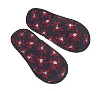 Fleece Slippers Red Navy Flower Furry Hotel Slippers Portable Anti-Slide Slipper For Holiday Travel Spa L