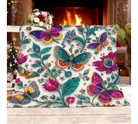 Fleece Sofa Bed Blankets 140x180 cm 3d Butterflies Florals Soft Warm Winter Blanket Lightweight Cozy Colorful Room Home Decor Christmas Decorations Gifts Throw Blanket for Women Birthday Gifts