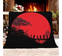 Fleece Sofa Bed Blankets 180x200 cm Japanese Samurai Architecture Scenery Soft Warm Blanket Lightweight Cozy Black Room Home Decor Christmas Decorations Gifts Throw Blanket for Women Birthday Gifts