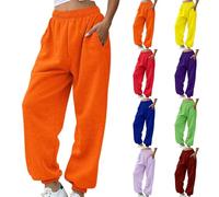 Fleece Sweatpants Womens Thicked Thermal Jogging Bottoms Solid Drawstring Cinch Warm Winter Trousers Elastic High Waist Tracksuits Baggy Straight Leg Sweat Pants With Pockets Gym Sports Trousers