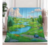 Fleece Throw 3D Printed Blanket Cartoon Golf Course 180x220 cm Flannel Blanket for Sofa Bed, Soft Warm Fluffy Sherpa Throw Blankets, for Adult Kids Home Decor