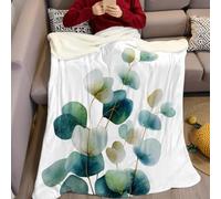 Fleece Throw Blanket 100 x 130 cm Watercolor eucalyptus leaves 3D Printed Ultra Soft Cozy Blanket Fluffy Warm Flannel Fabric Children Teen Bed Couch Office Home Decor, Green