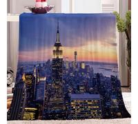 Fleece Throw Blanket 51x59 inch, New York City Night View Pattern Flannel Bed Blanket Soft Warm and Cozy Modern Sherpa Blanket Washable for Bed Couch for Kids Teens Adults