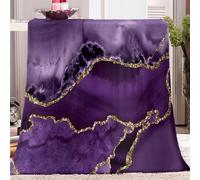 Fleece Throw Blanket 59x78 inch, Purple Gold Marble Stripes Pattern Flannel Bed Blanket Soft Warm and Cozy Sherpa Blanket Washable for Bed Couch for Kids Teens Adults